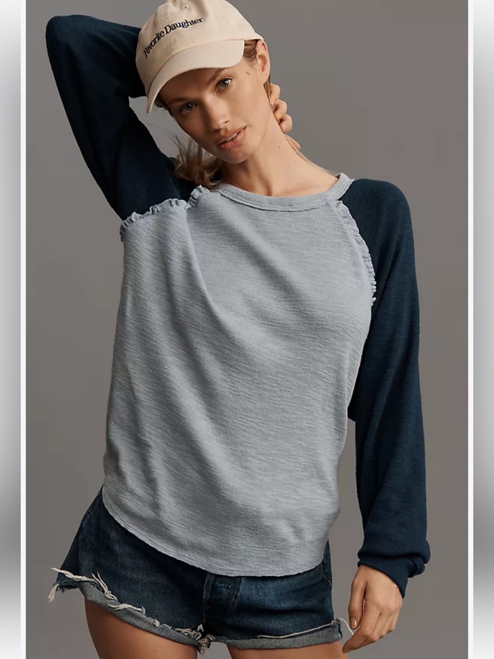 Pilcro Ruffle Raglan Thermal Top-Blue